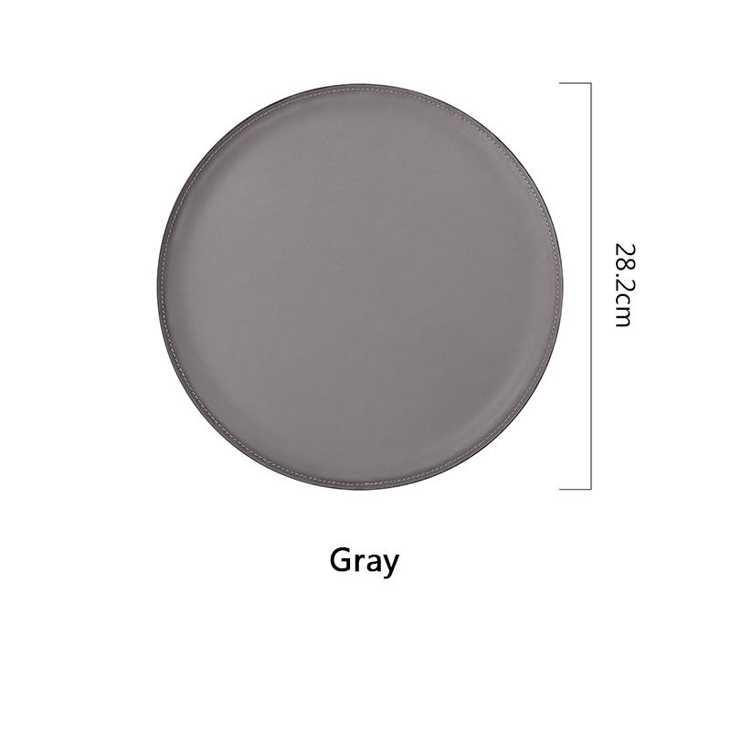 

Легкий роскошный стильный кожаный круглый поднос для хранения, скандинавский настольный поднос из нержавеющей стали для ювелирных изделий, косметики, поднос для отделки, поднос для закусок серый