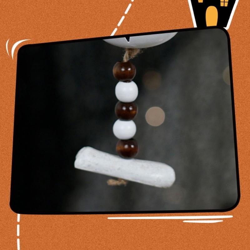 Devil Skull Windchime with Detailed Resins Metal Bells Halloween Home Decors Hanging Ornament for Horror Atmospheres