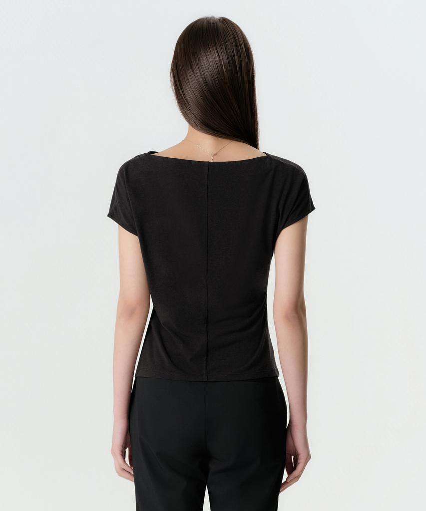 MUSINSA STANDARD WOMAN Women'S Drape Boat Neck T-Shirt [Black]