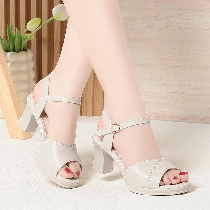 Waterproof Platform High Heel Sandals Women Versatile Thick Heel Thick Sole Fish Mouth Shoes Middle-Aged Women's Summer Shoes