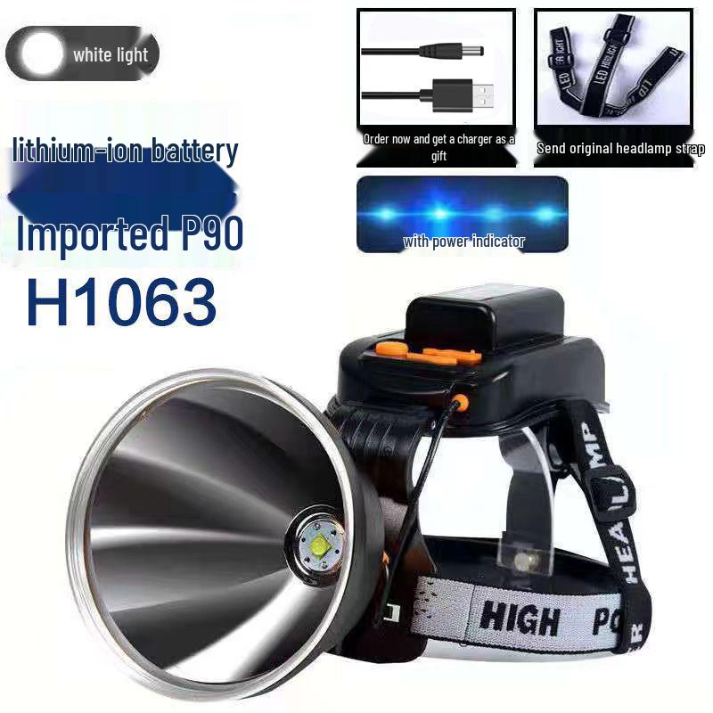 Rechargeable LED Headlamp: Strong Light, Long Range, Waterproof, Ultra-Long Battery Life, Ideal for Miners and Fishing.