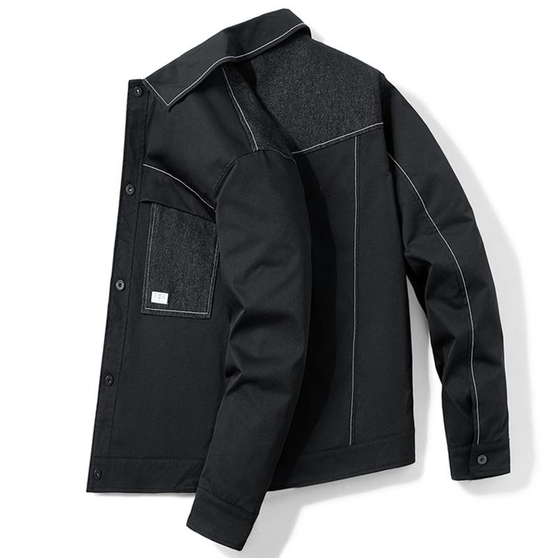 

Cargo lapel jacket men s versatile functional jacket autumn and winter loose large pocket denim with fleece thickening 4XL