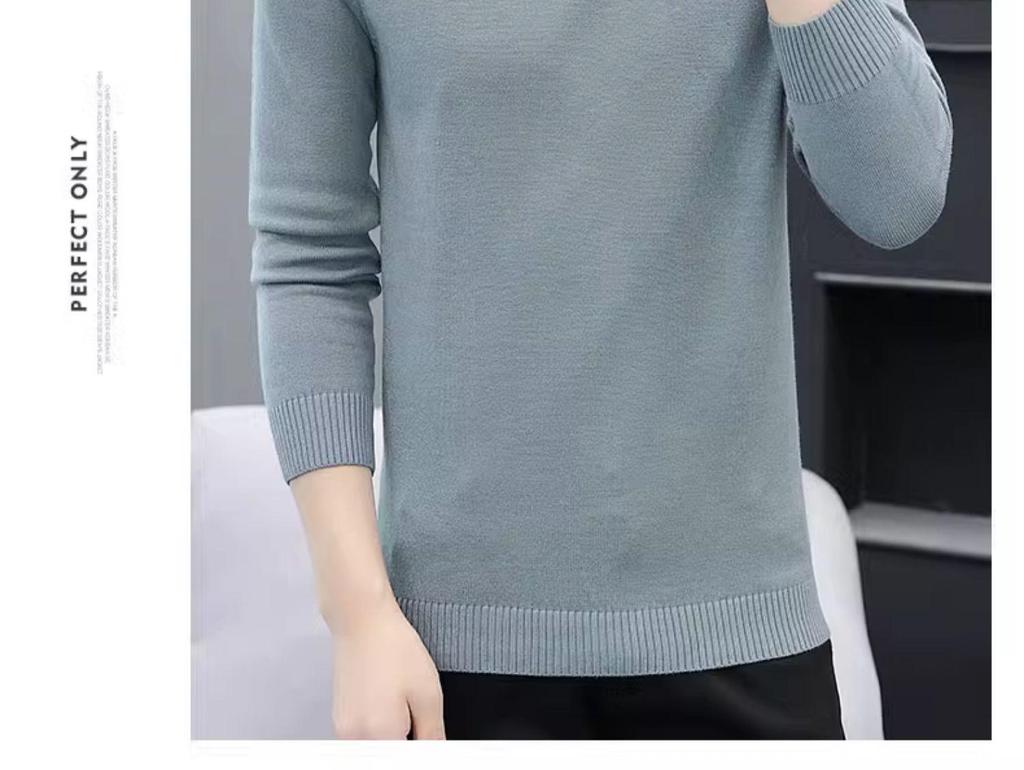 Men's Slim Fit Round Neck Sweater: Long Sleeve, Thin Pullover, Solid Color, Plus Velvet Knitwear for Autumn/Winter.