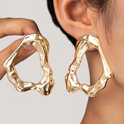 1 Pair of Exaggerated Personality, Irregular Geometric Rings, Pounding Patterns, Hollowed Out Female Earrings