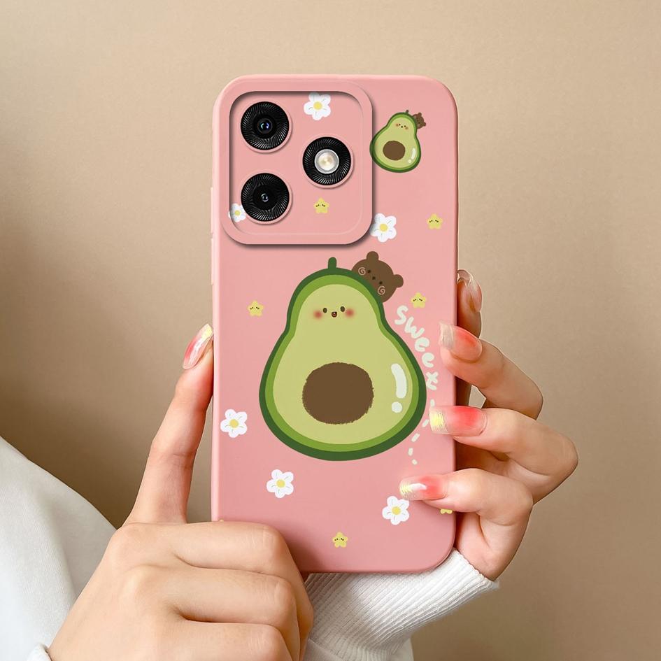 Liquid Silicone For Infinix Note 40 Smart 8 Plus Tecno Spark 20 Pro Itel A50 P55 Phone Cover Cases Screen Protector Lovely Avocado Popular Back Covers