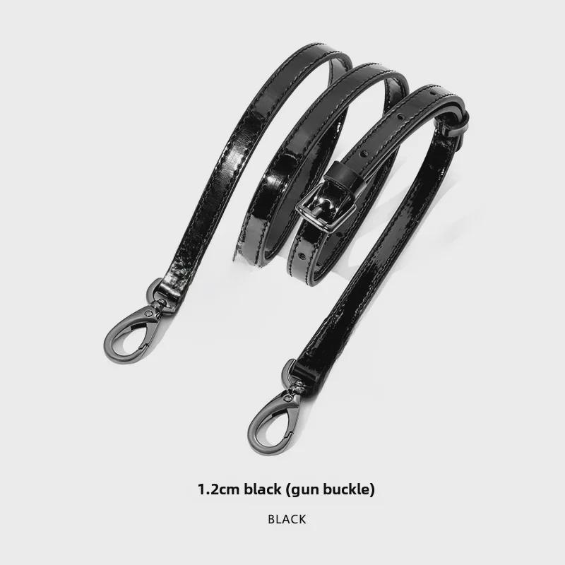 MHS-A-25 Shiny Patent Leather Black Adjustable Shoulder Crossbody Bag with Pin Buckle