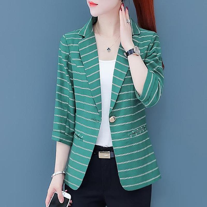2023 Neu Frühling und Sommer Dünn Modisch Pendeln Schlicht Lässig Streifen Aufgesetzte Tasche Vielseitig Dreiviertel Damenblazer