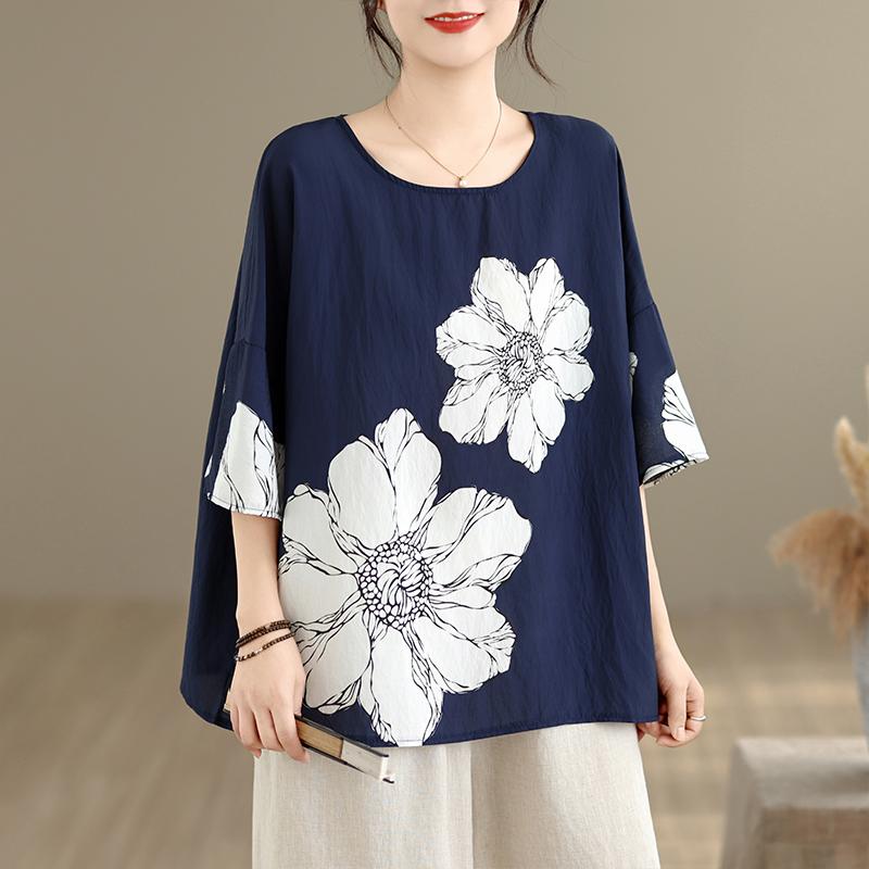 DIMANAF 2026 Summer Plus Size New T-Shirt Women Print Loose Casual O-Neck Casual Lady Tops Tees Shirts Oversize