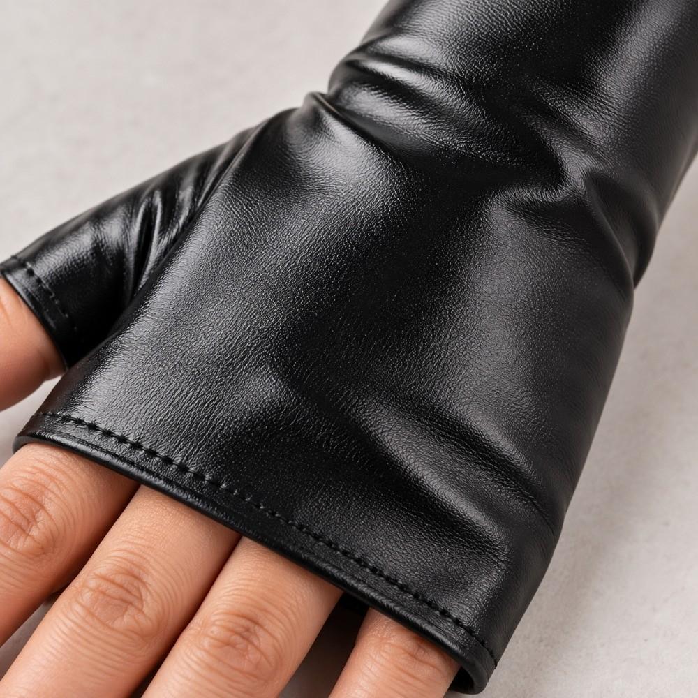 1 Pair Glossy Finish Fingerless Gloves Thin Half Finger Gloves Punk Style Dress Up