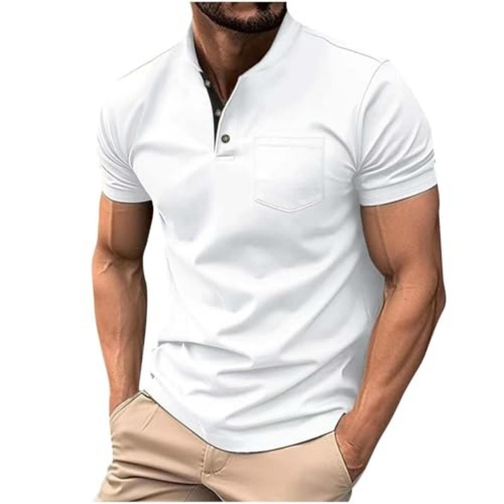 Men's Color Slim Fit Basic Short Sleeve Button Pocket Casual T,shirt Top