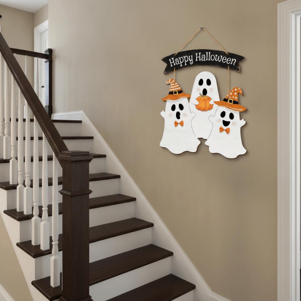 Wooden Halloween Pumpkin Welcome Sign 2D Flat Door Hanging Haunted House Hanging Door Plate  Wall