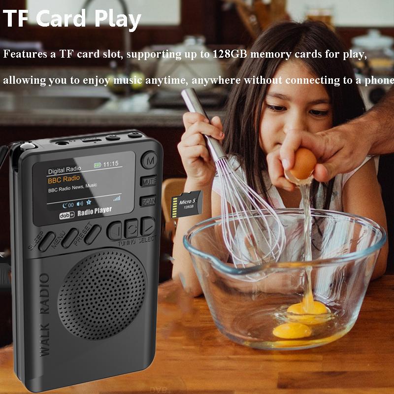 Mini Pocket DAB/FM Radio Colorful LCD Display Radios Receiver Rechargeable Bluetooth Speaker MP3 Player Support TF Sleep Timer