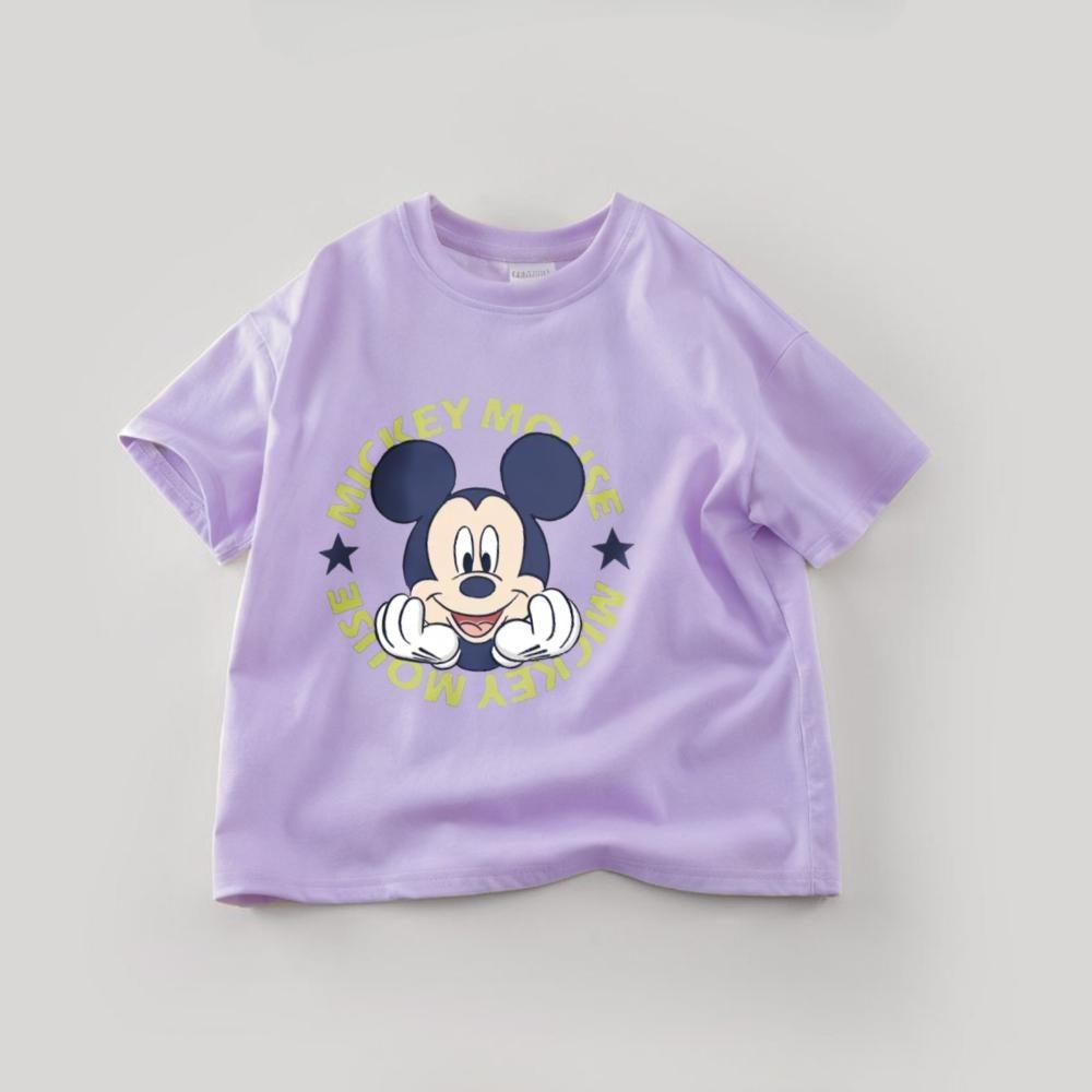 Solid Color  Mickey Children T-shirt Summer Clothing  Cartoon Casual Tees Crewneck Short Sleeved Tops Kids Tees