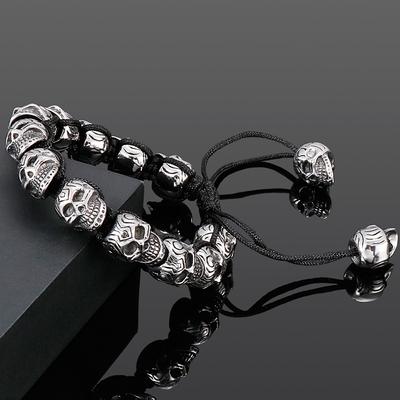 El Yapımı Charm Erkek Bilekliği Kurukafa Boncuklu Bileklikler Erkekler İçin Punk Gotik Paslanmaz Çelik Erkek Takı Aksesuarları