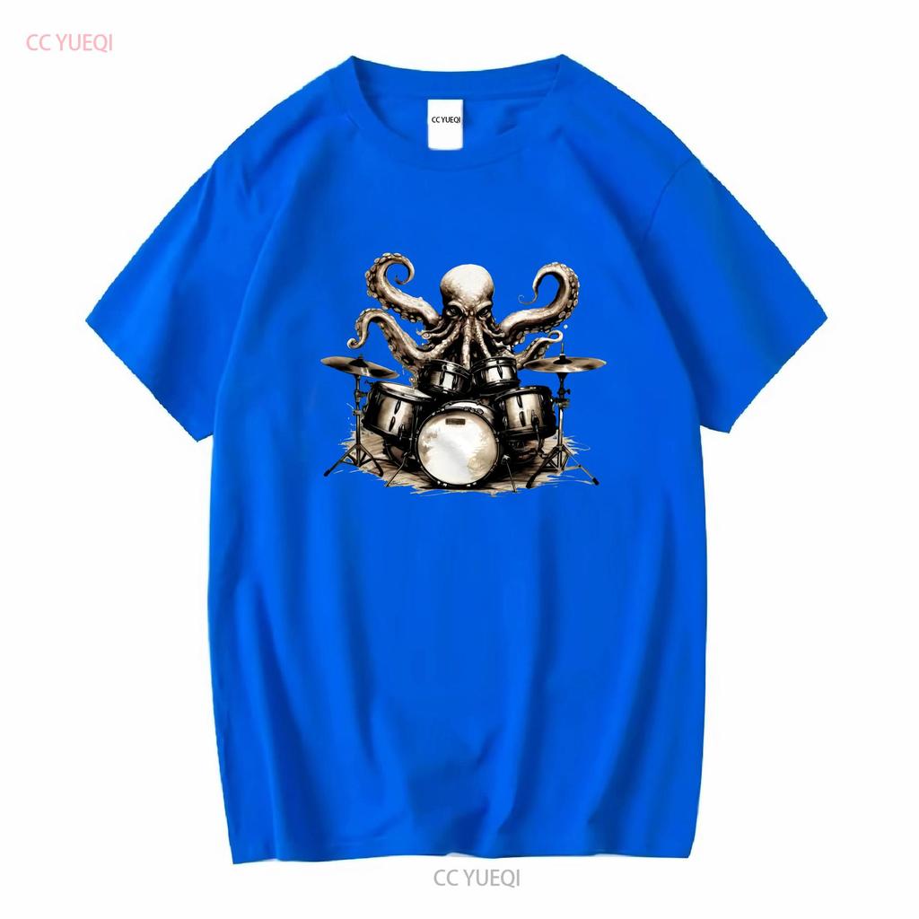 Drum Set Music Octopus Drummer T Shirt Funny Sea Life Animal Humor long or short sleeves vintage Washed fashion Casual