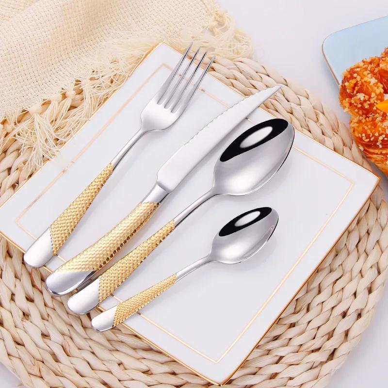 Set di posate dorate alla moda in acciaio inossidabile 18/10 Set di coltelli forchette posate Set di posate da servizio Posate Forchetta Drop Shipping