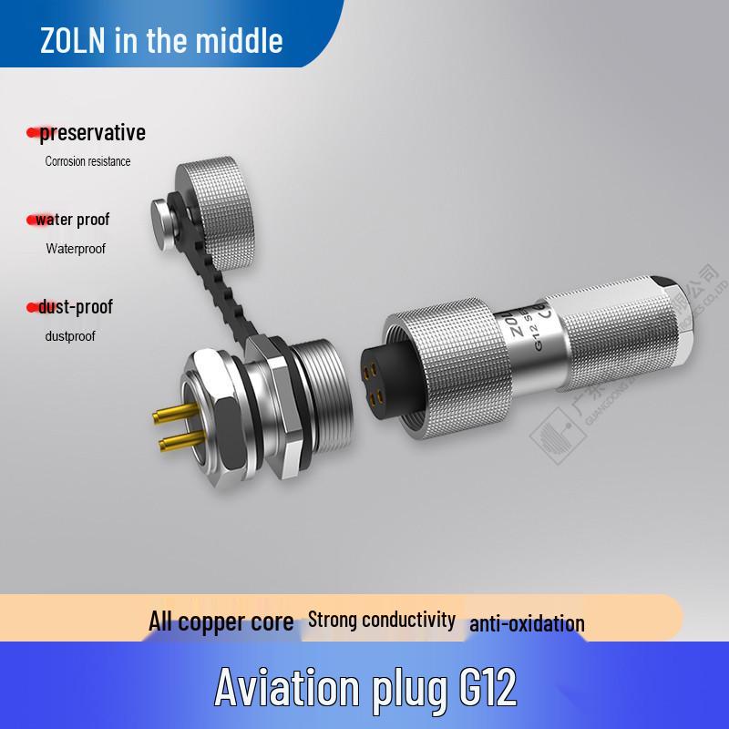 G12 IP67 Waterproof Push-Pull Aviation Connector, Gold-Plated 4-Pin Reverse Mount