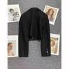 Black Cropped Blazers Woman Trend All-match Notched Collar Crop Jacket Women Korean Chic Single Button Suit Coat