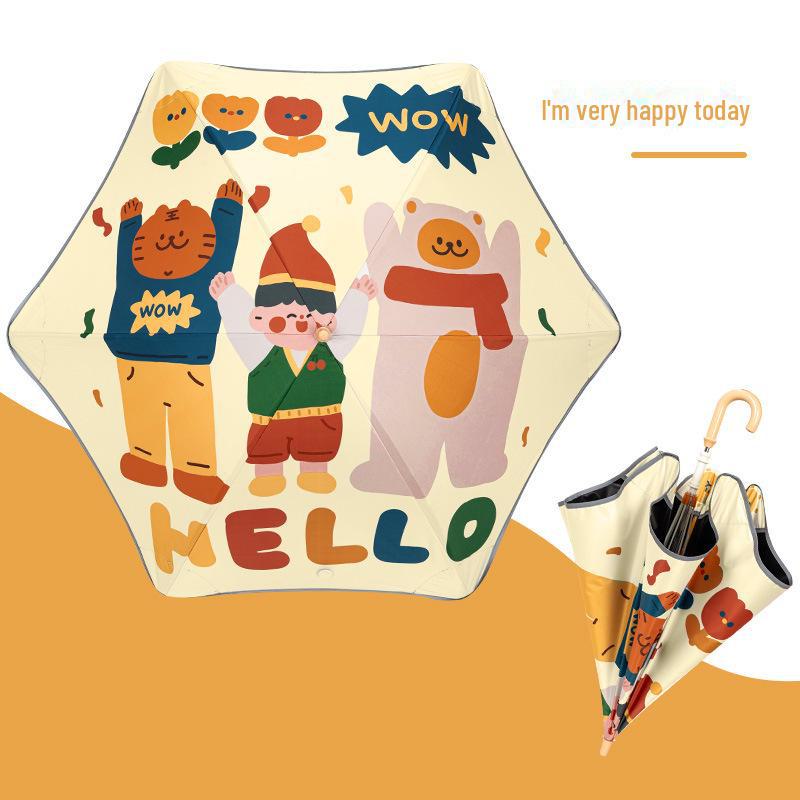 

Детский безопасный закругленный угловой противооткатный зонт для школы, стильный автоматический солнечный зонт для мальчиков Long handle, I m Very Happy Today