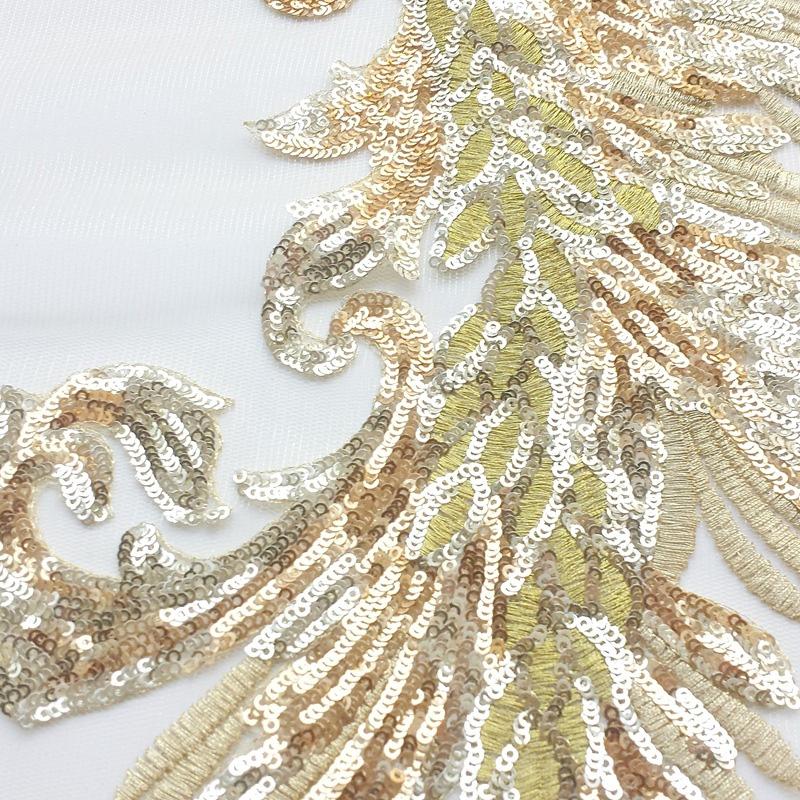 Embroidery Patches Sewing Accessories Feather Sequined Lace Craft Phoenix Tail DIY Sequins Patches