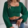 Women Long Sleeve Square Neck Tees Solid Color T Shirt  Ladies Tee Shirt Street Wear Top