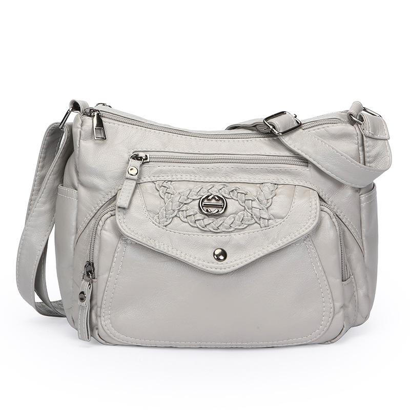 

Мягкая кожаная сумка через плечо с несколькими отделениями и несколькими карманами, женская сумка через плечо, сумка для матери серый