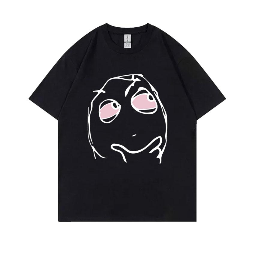 RAGE GUY Funny Meme T Shirt Manga Troll Face Be Me Pensive Red Eyes High Reaction Face T-Shirt Men Women Cotton Oversized Tshirt