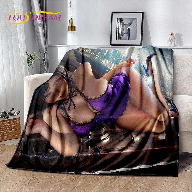 Sexy Girl Lace Tifa Aerith Anime Weiche Plüschdecke, Flanelldecke, Überwurfdecke für Wohnzimmer, Schlafzimmer, Bett, Sofa, Picknick-Abdeckung
