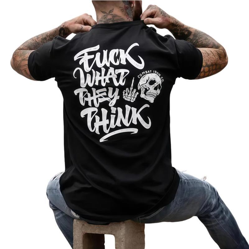 Black T Shirt With Fk What They Think Skull And Hand Print For Casual Wear Women