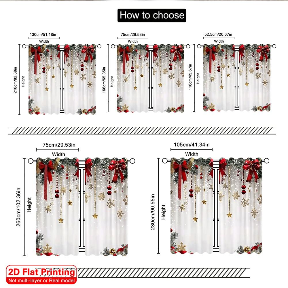 2D flat printing 2pcs Merry Christmas Popular Curtain red bow Durable Polyester Without Electricity Family Party Decoration