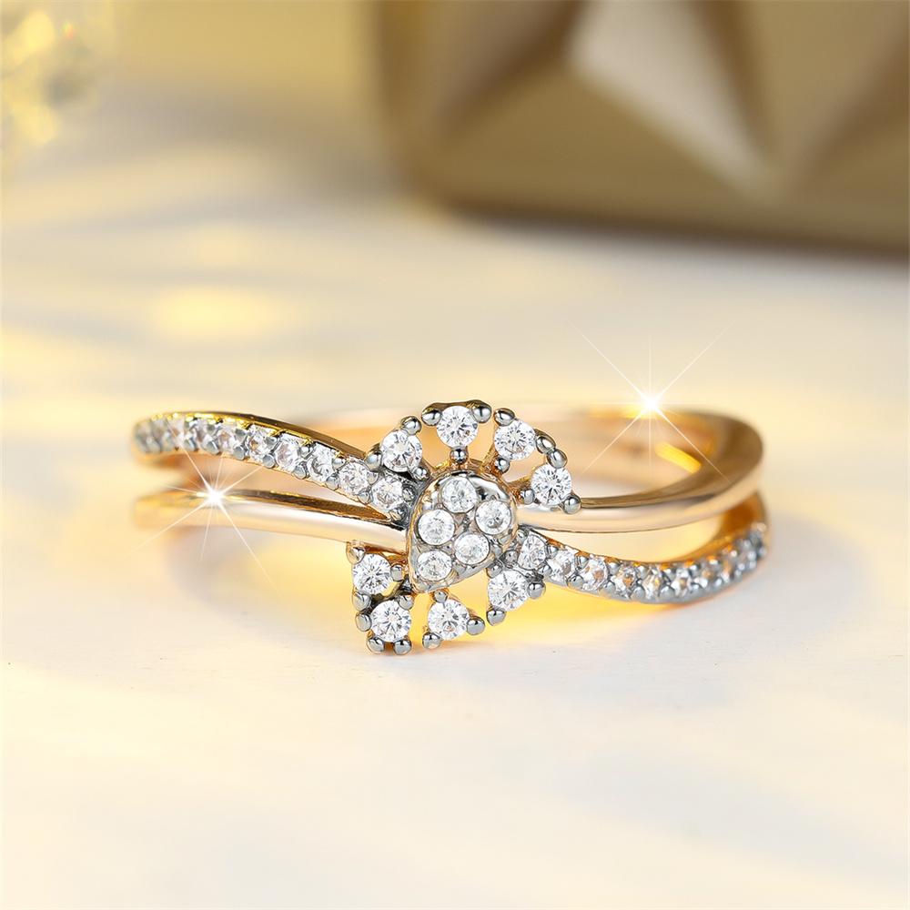 Water Drop Crystal White Zircon Flower Rings For Women Vintage Gold Color Engagement Ring Wedding Jewelry Bridal Versatile Gifts