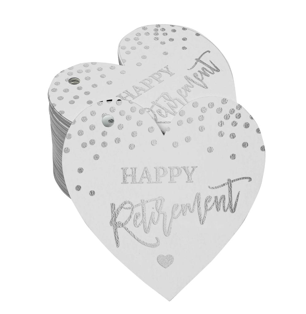 Inkdotpot Silver Foil Paper Hang Tag Happy Retirement Favor Tag 100 Pieces