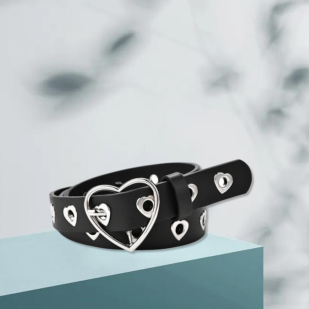 Buckle Decoration Belt Fashion Heart-Shaped Eyelet Hollow Girl Jeans Shorts Porous
