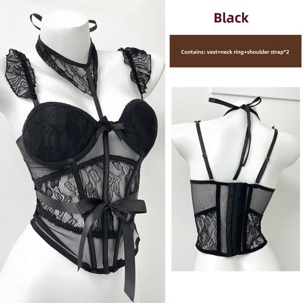 Fish Bone Sexy Lace Sling Vest with Chest Pad Tube Top Can Be Worn Outside Beautiful Back One-piece Underwear