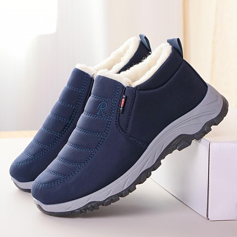 

[Зимнее тепло Флисовая подкладка] Зимнее тепло Мужские утепленные флисовой подкладкой ботинки против холода - Однотонный слипон Тканевый верх с искусственной подошвой 43 синий