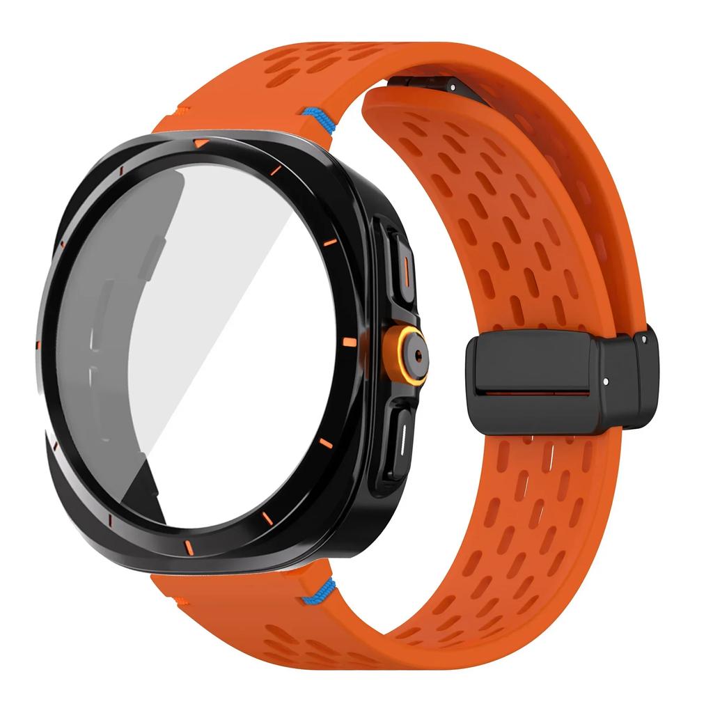 Case+Strap for Samsung Galaxy Watch 7 6 40mm 44mm Silicone Magnetic buckle Band Change To Ultra  Tempered Glass Screen Protector