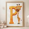 Plakat Wesoła Żyrafa Z Literą P Plakat Wesoła Żyrafa Z Literą P, 50X70 Cm, Bez Ramy, Płótno Premium Na Blejtramie