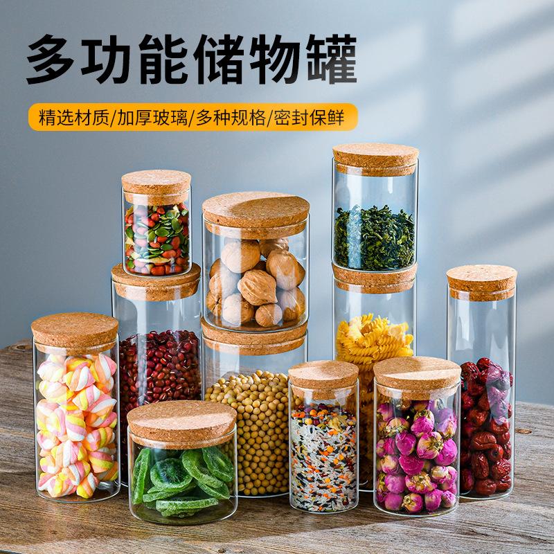 Wood Lid Glass Airtight Canister Food Container Tea Coffee Beans Kitchen Storage Bottles Jar Sealed Grounds Candy Jars Organizer