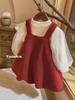 Christmas Baby Girls' Velvet Two-Piece Skirt and Top - Stylish Wine Red Dress for New Year
