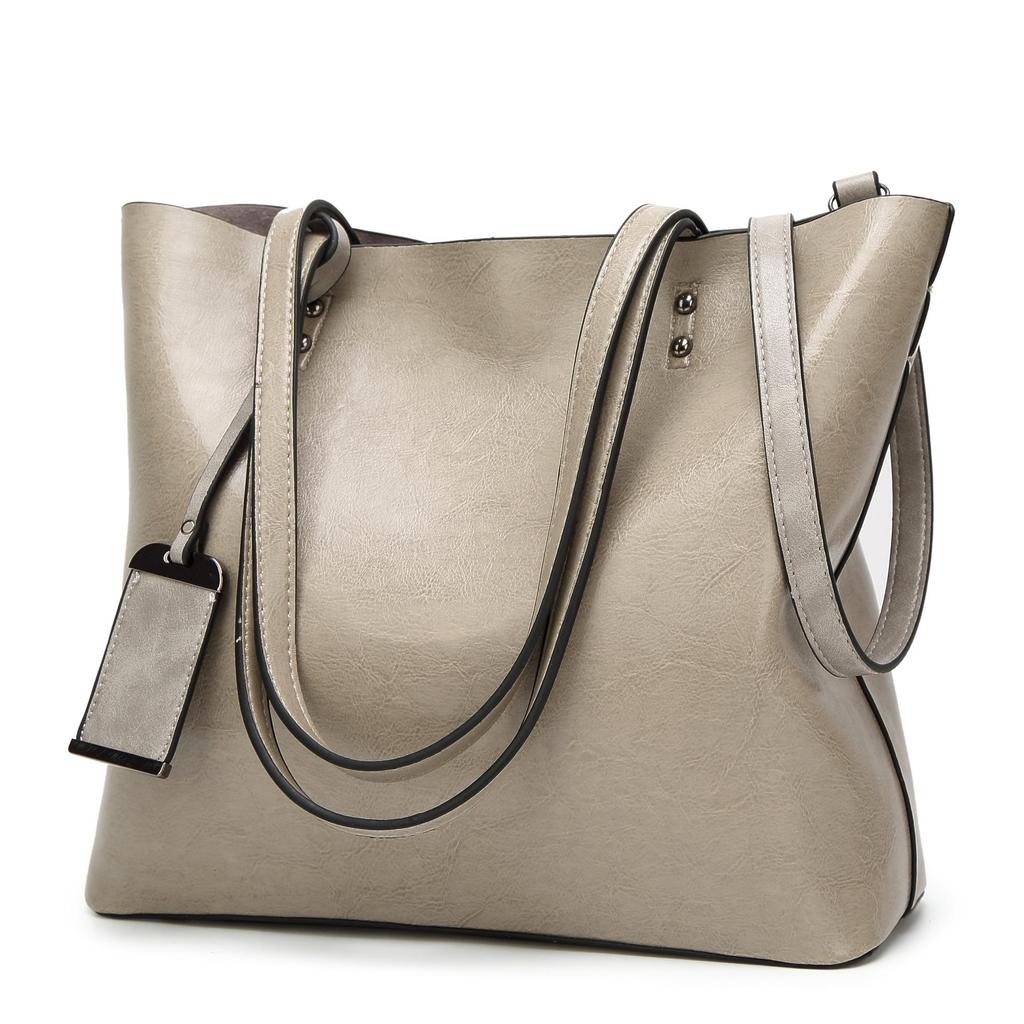 Leather Bucket Bag Simple Style Double Strap Handbag Shoulder Bags for Women Shopping Tote Ladies Tote Bag
