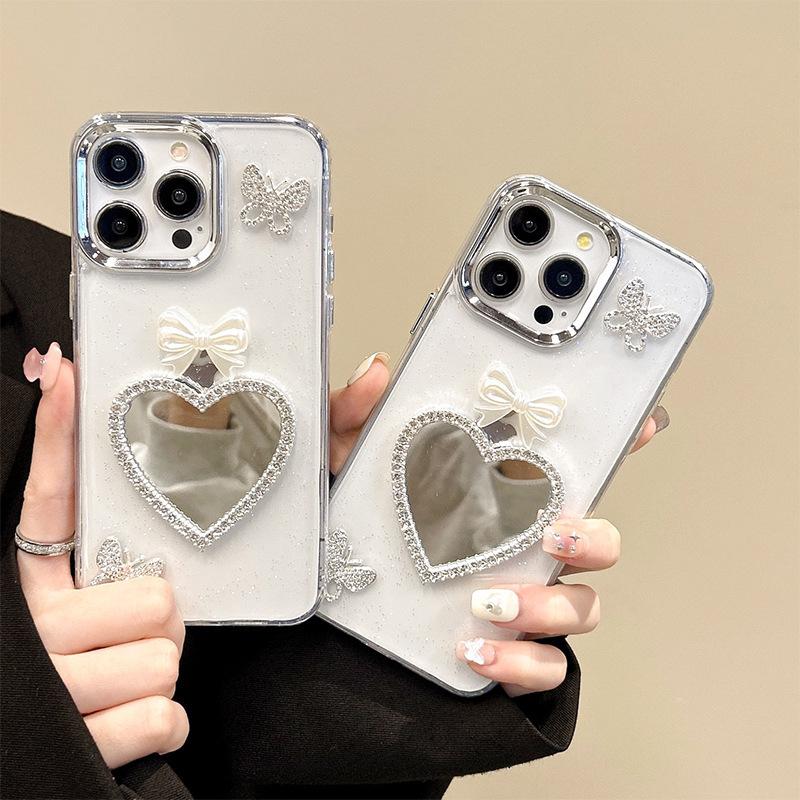 Diamond Butterfly Phone Case for IPhone 17 Promax Bow Tie Love Mirror for Apple 14 Sparkling Pink 16 Transparent