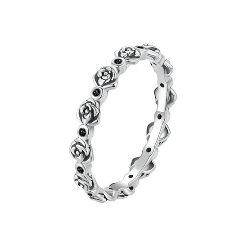 925 Sterling Silver Vintage Rose Rings for Women Chic Female Finger Ring Daily Wear Party Statement Accessory Jewelry