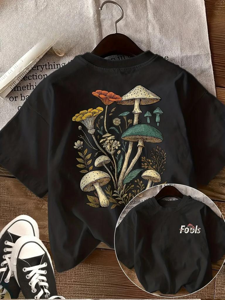 Whimsical Mushroom Unisexs Retro Print Tshirtsoft Crew Neck Short Sleeve Top Vintage Shirt Streetwear Y2k Top