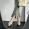 Black stiletto high heels spring new metal buckle pointed patent leather sexy single shoes women's fashion versatile