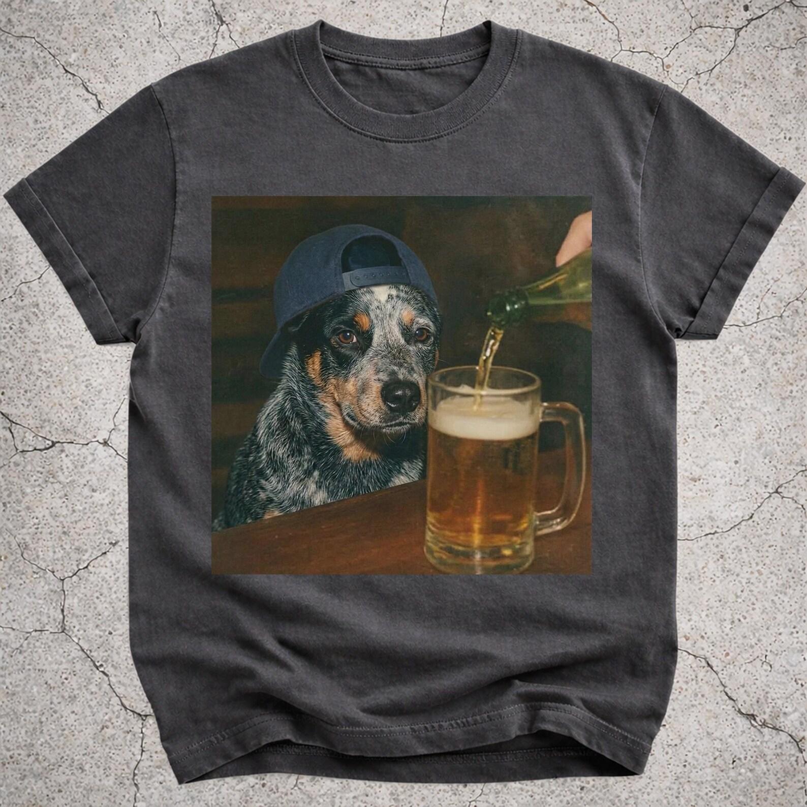 Blue Heeler Drinking Beer Shirt, Funny Australian Cattle Dog Meme Tee, Beer Lover Gift, Blue Heeler Owner Vintage Tee XL