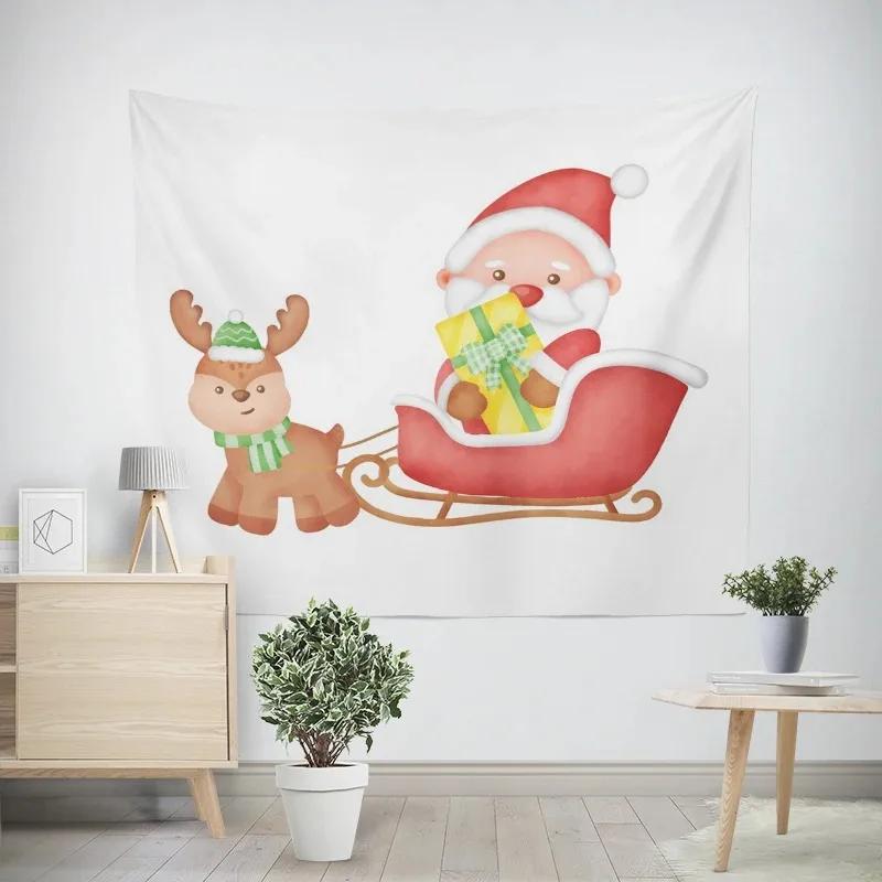 Neujahr Weihnachten Cartoon Weihnachtsmann Schlitten Muster Wandteppich Wohnzimmer Sofa Heimdekor Weihnachtsgeschenk