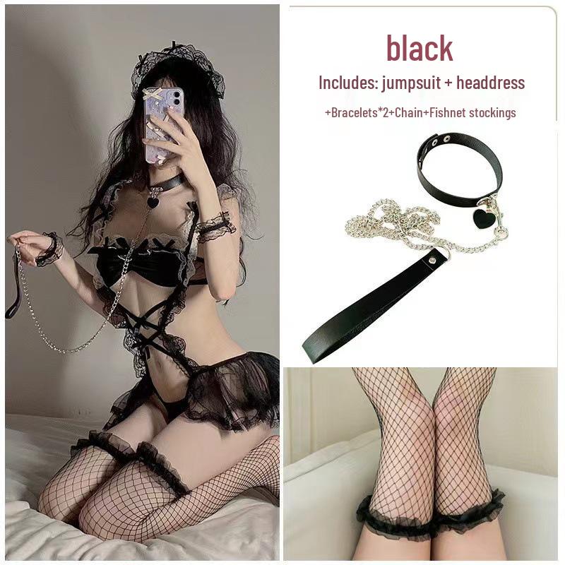 Seductive Lingerie: Sheer Puff Skirt Maid Costume with Hollowed Hem for Women