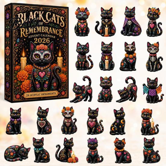 Halloweenový adventní box Kalendář Dne mrtvých, 24denní sada akrylových ozdob s uměleckými svátečními motivy lebky a aksamitníku pro rozbalování, na zavěšení na stromek