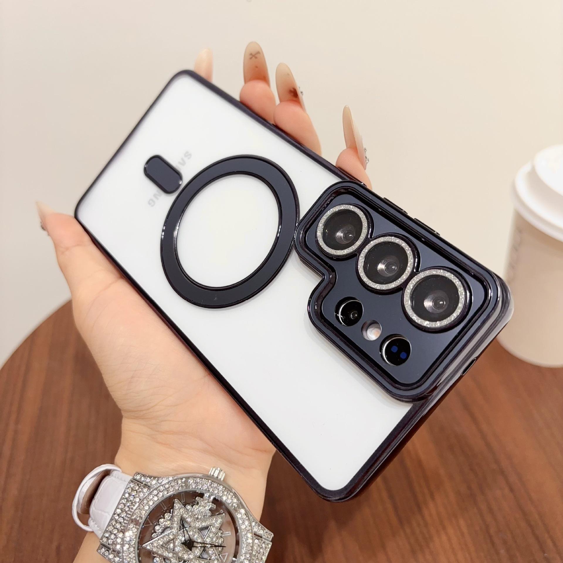 

Samsung S26U Electroplated Magnetic Phone Case with Glitter Lens for S25Plus and S24FE. Galaxy S26 Plus