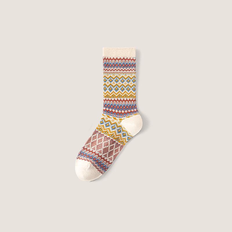 

Men s Retro Japanese Ethnic Mid-Calf Cotton Socks - Sweat-Absorbent & Odor-Resistant for Autumn/Winter One Size білий